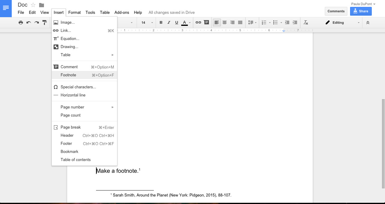 how to insert a footnote in google docs
