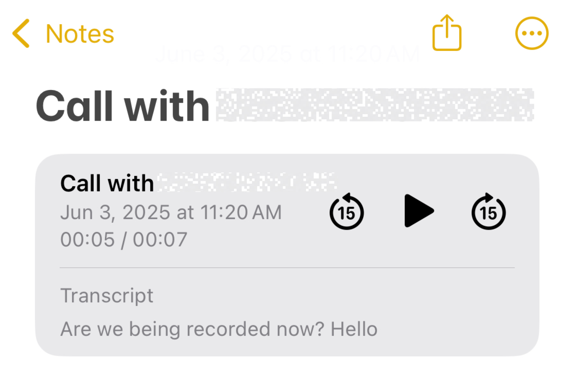 iPhone call recording and transcript in the Notes app. 