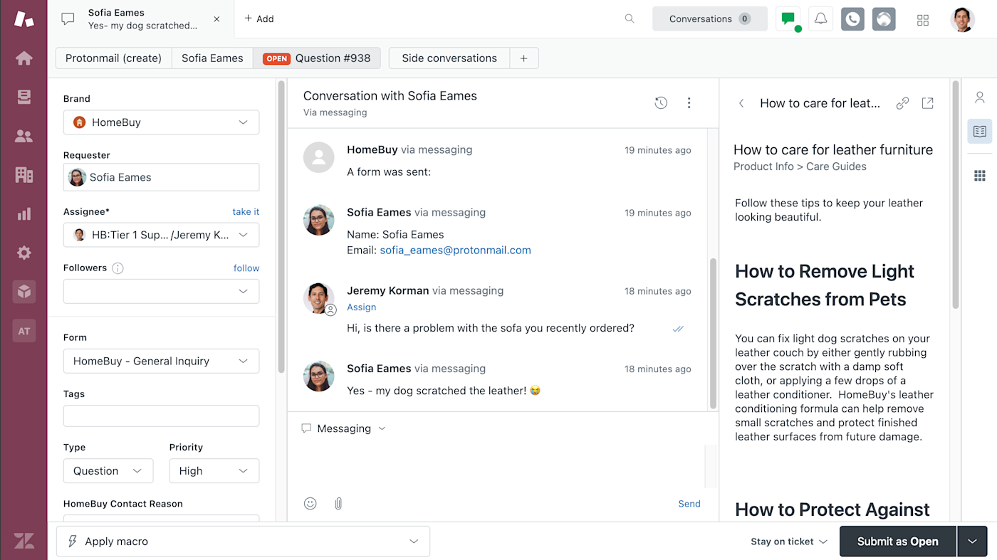 Screenshot showing Zendesk's chat feature.