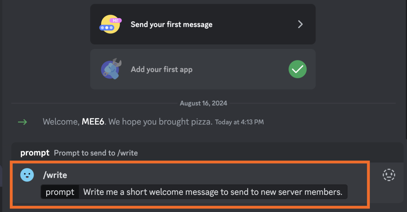 Screenshot showing a command input in Discord