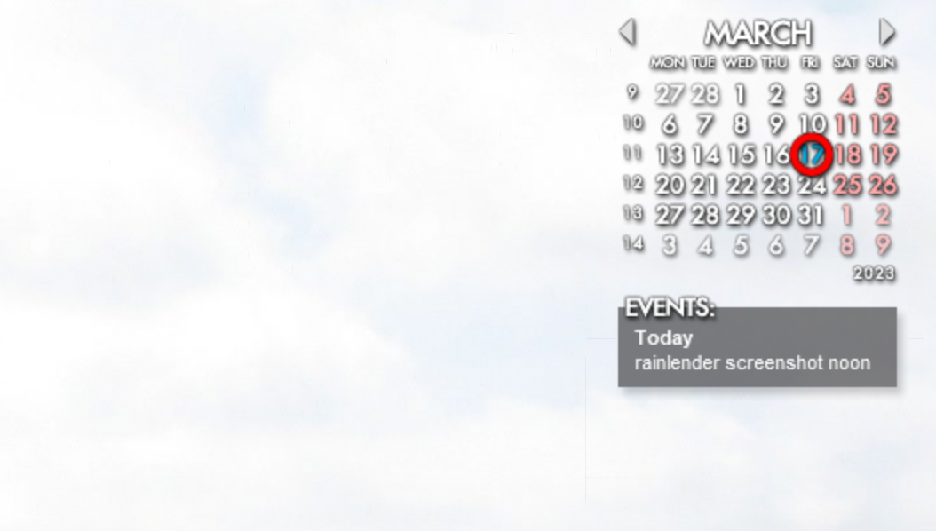 Rainlendar calendar widget on a desktop wallpaper for Windows