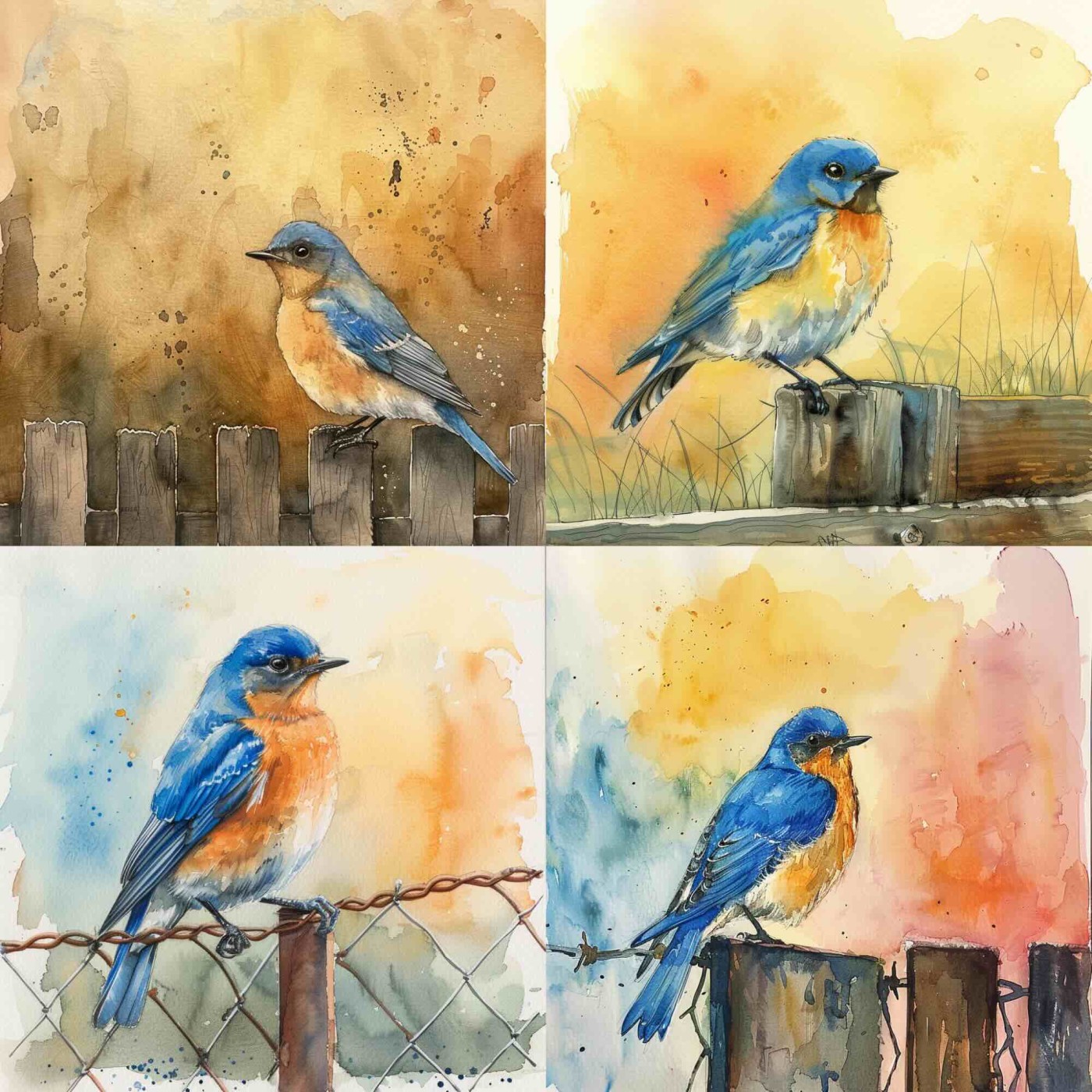 A bluebird, watercolor