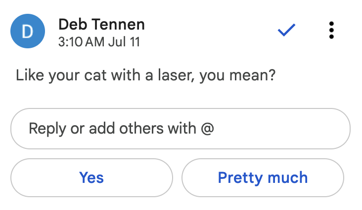 Comment in Google Docs with suggested responses.
