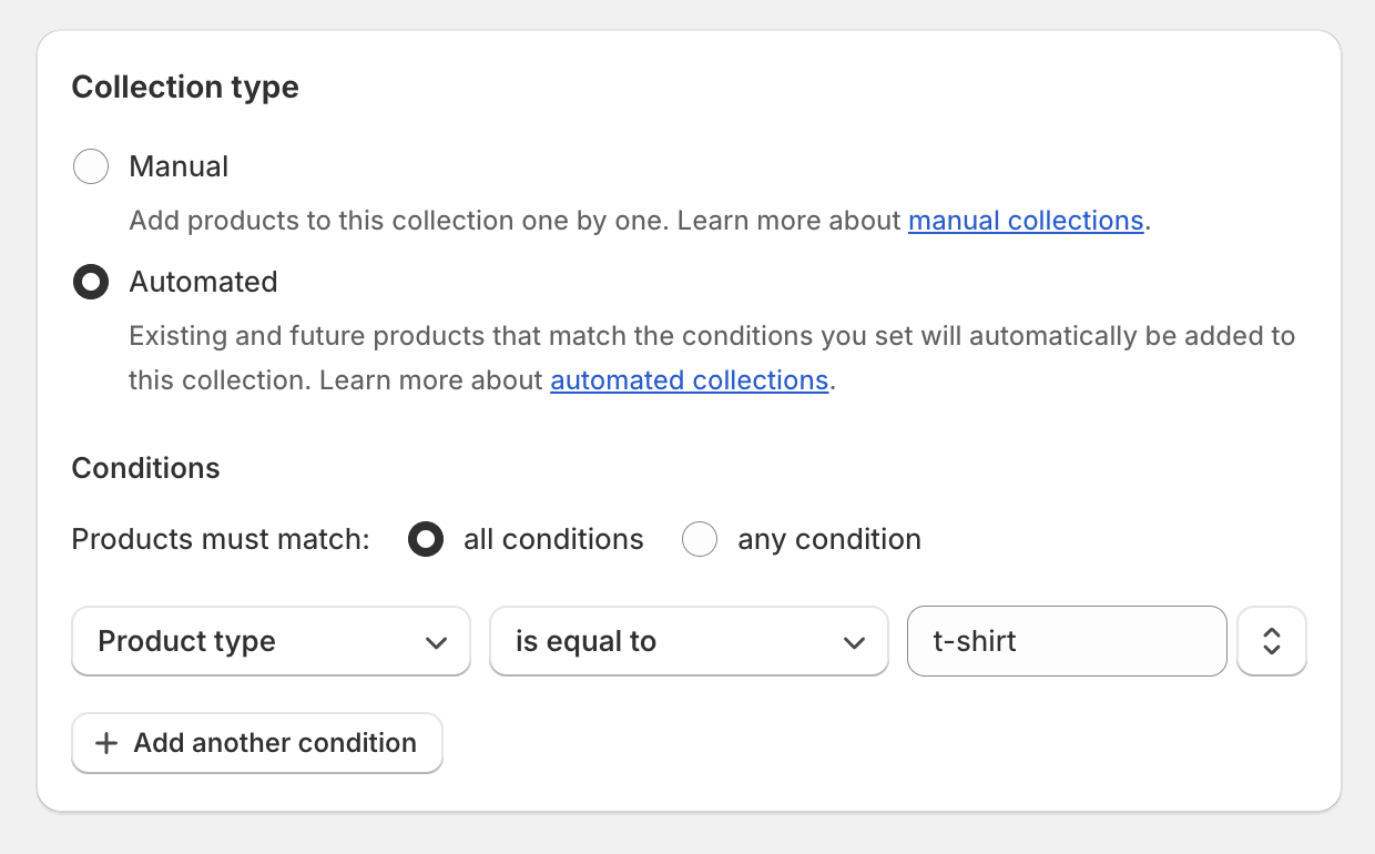 Creating automated categories in Shopify