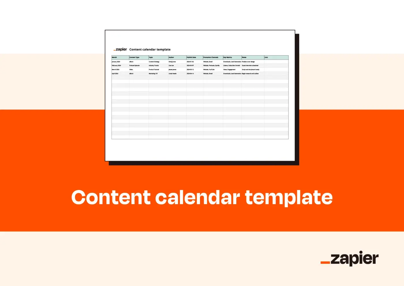 Mockup showcasing Zapier's content calendar template