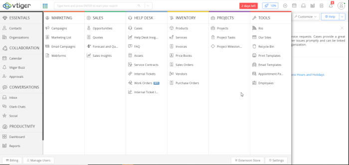 Vtiger dashboard