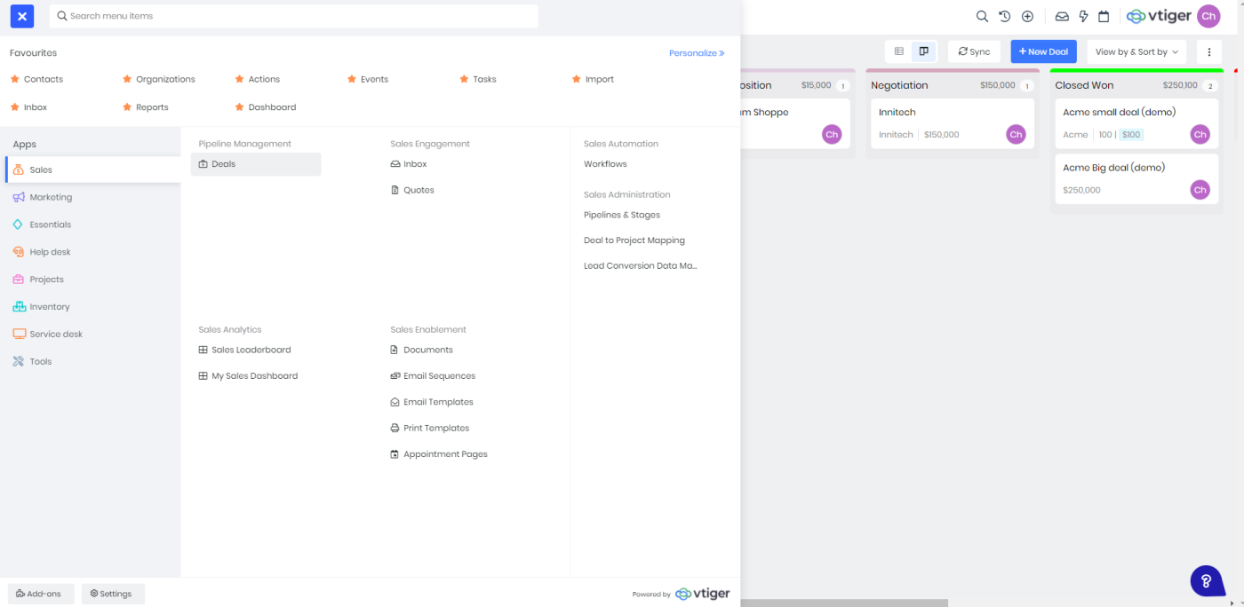 Vtiger dashboard