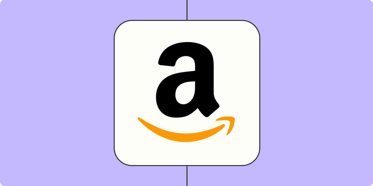 A hero image of the Amazon app logo on a light purple background.