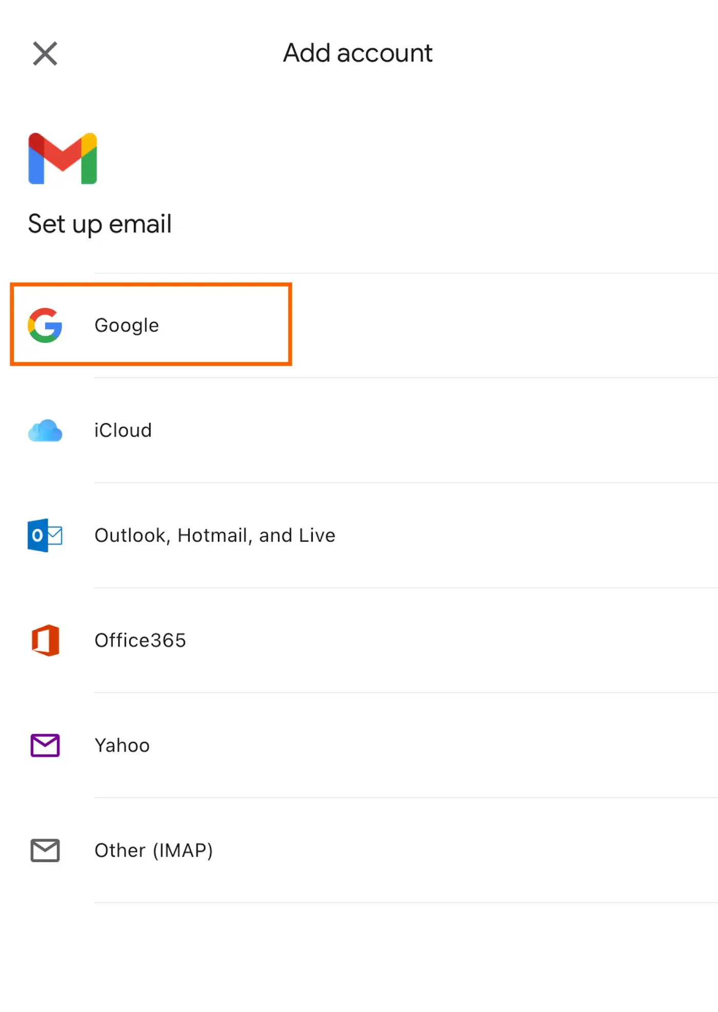 Screenshot of multiple email options