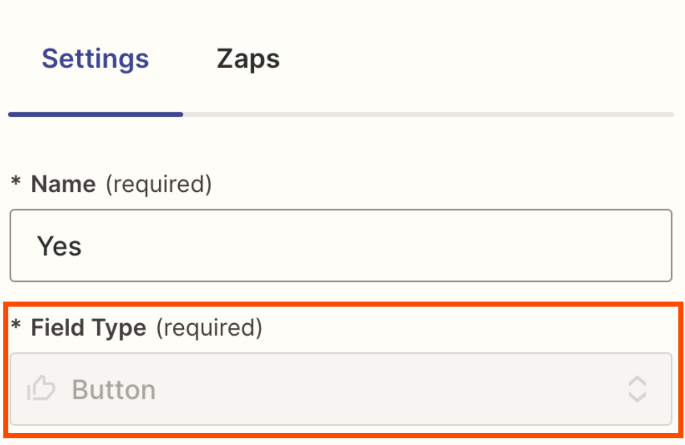 Screenshot of button field in tables