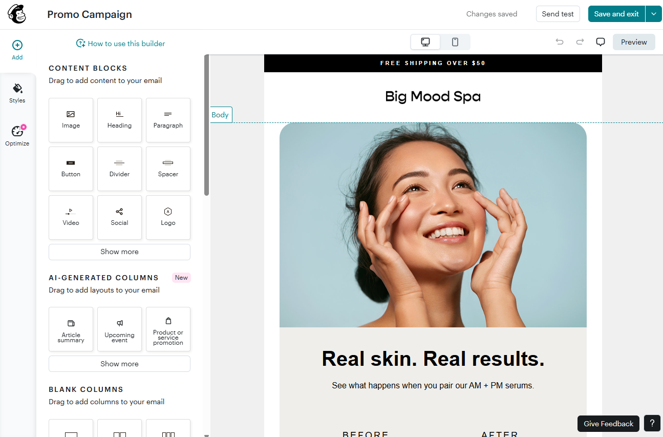 The Mailchimp email editor