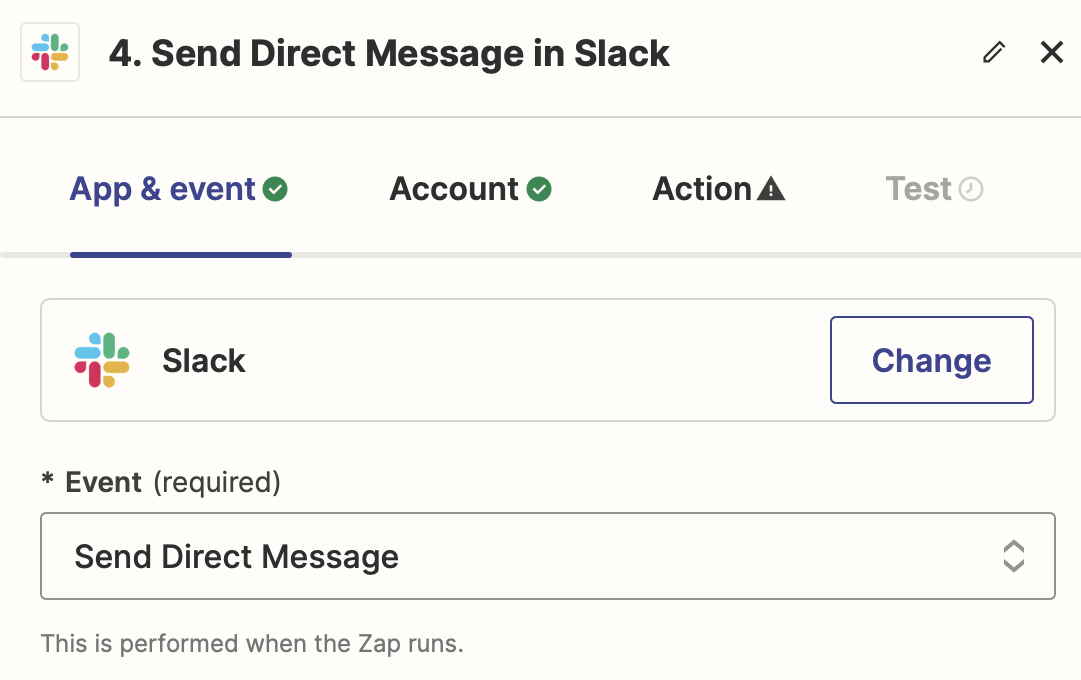 Send a Direct Message in Slack step