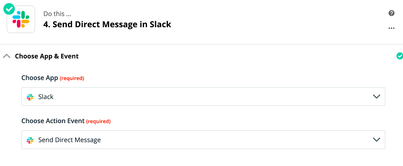 Send a Direct Message in Slack step