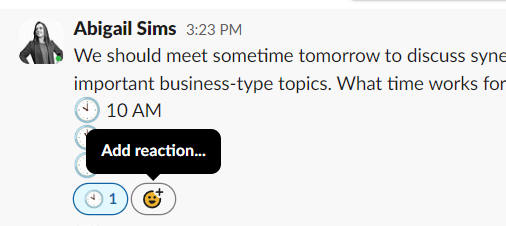 Screenshot of add reaction in Slack