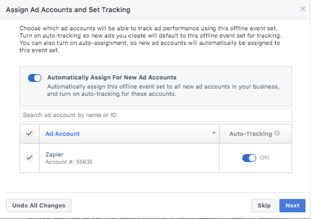 Select ad accounts to pair