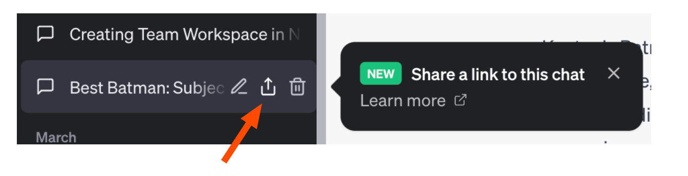 The sharing icon in ChatGPT Plus