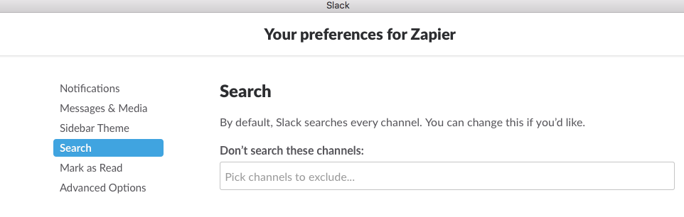 Slack search preferences