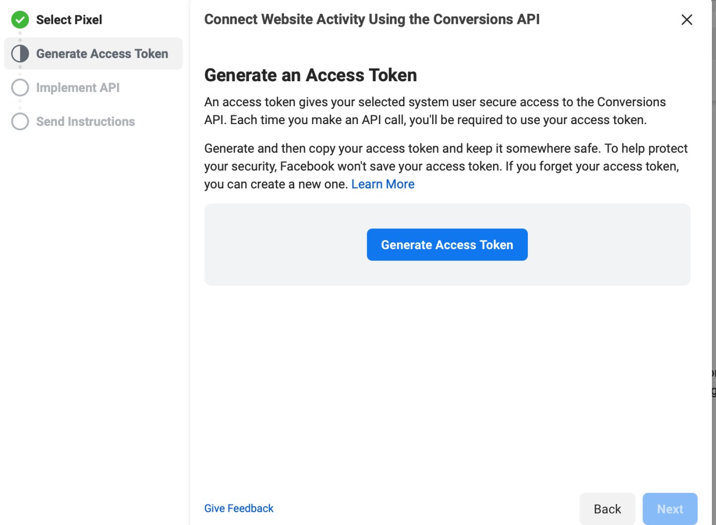 Generating an access token in Facebook Conversions API
