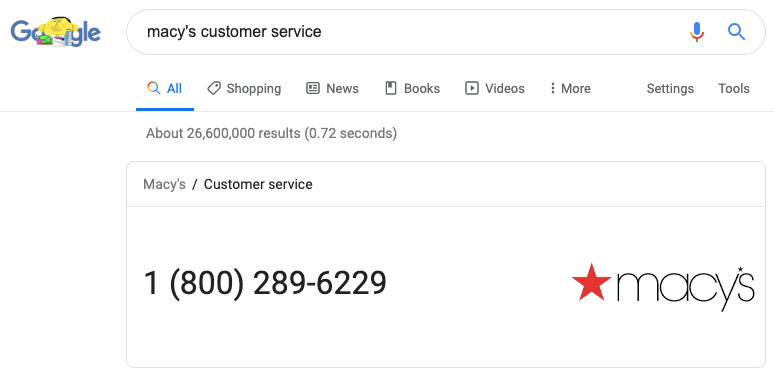 customer service number Google quick search