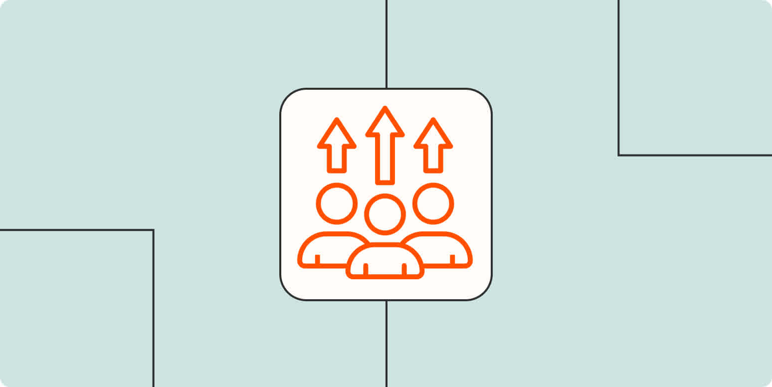 Three people icons with arrows pointing up over their heads on a light blue background.
