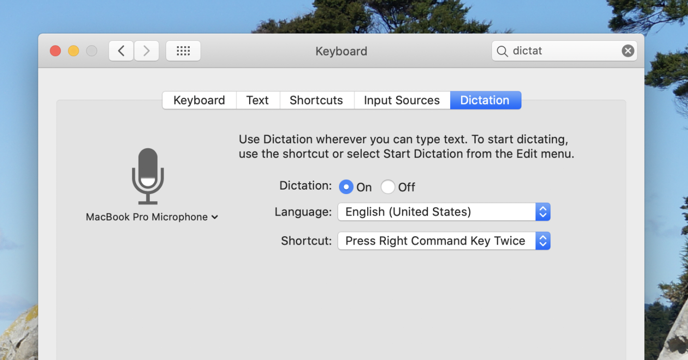 Dictation settings in macOS