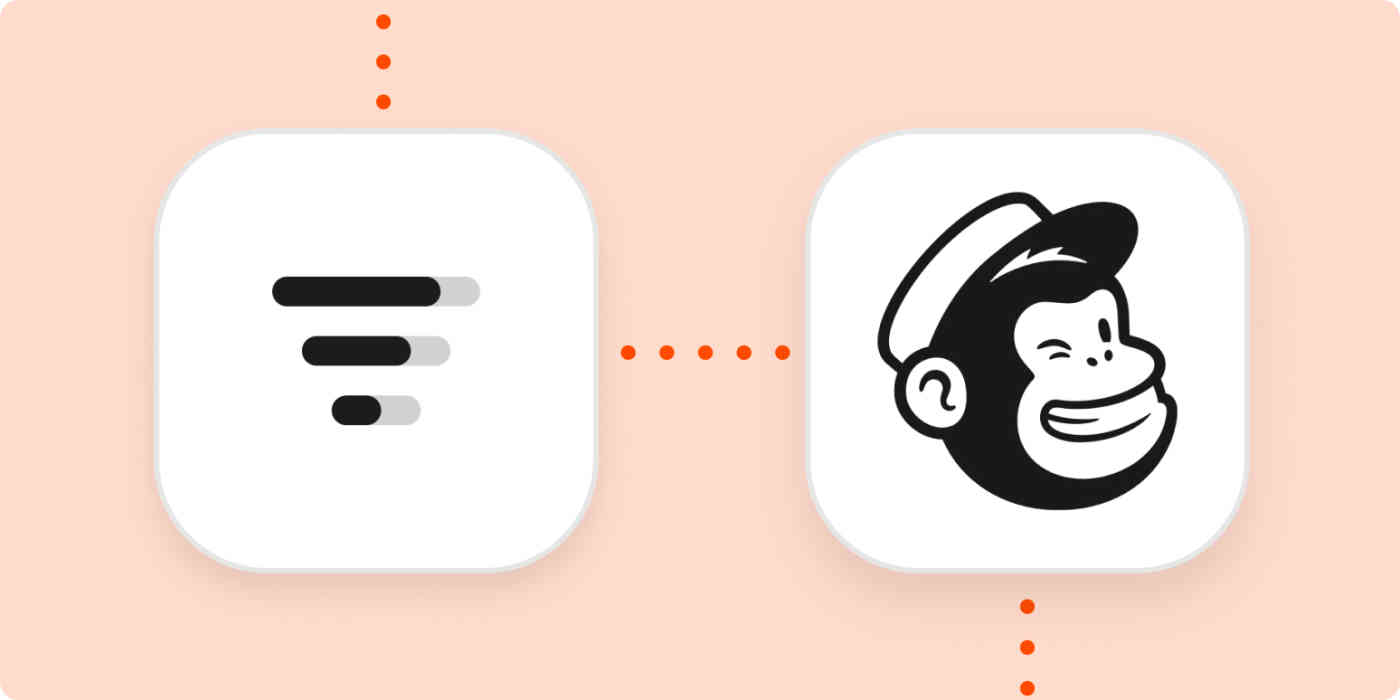 Livestorm app logo connecting to the Mailchimp app logo on an orange background.