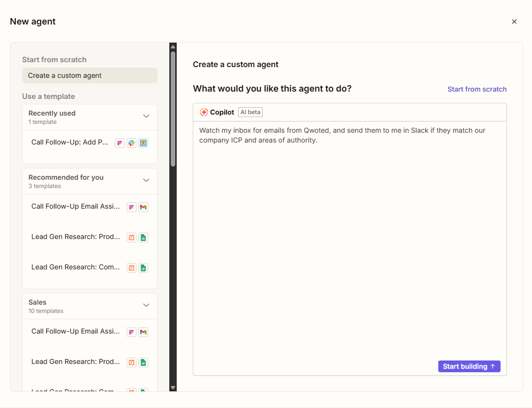Zapier Copilot interface