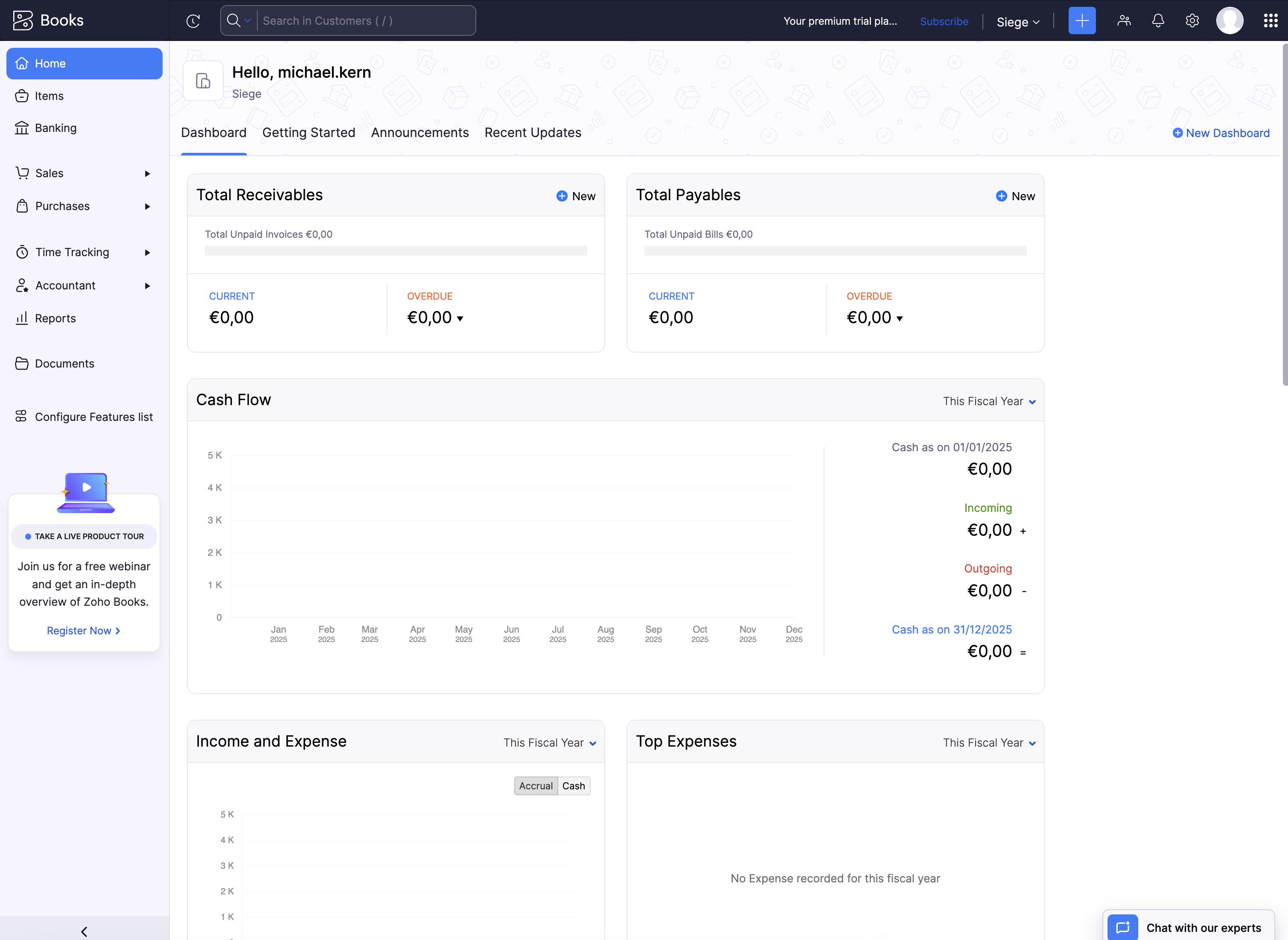 Screenshot of the Zoho Books interface