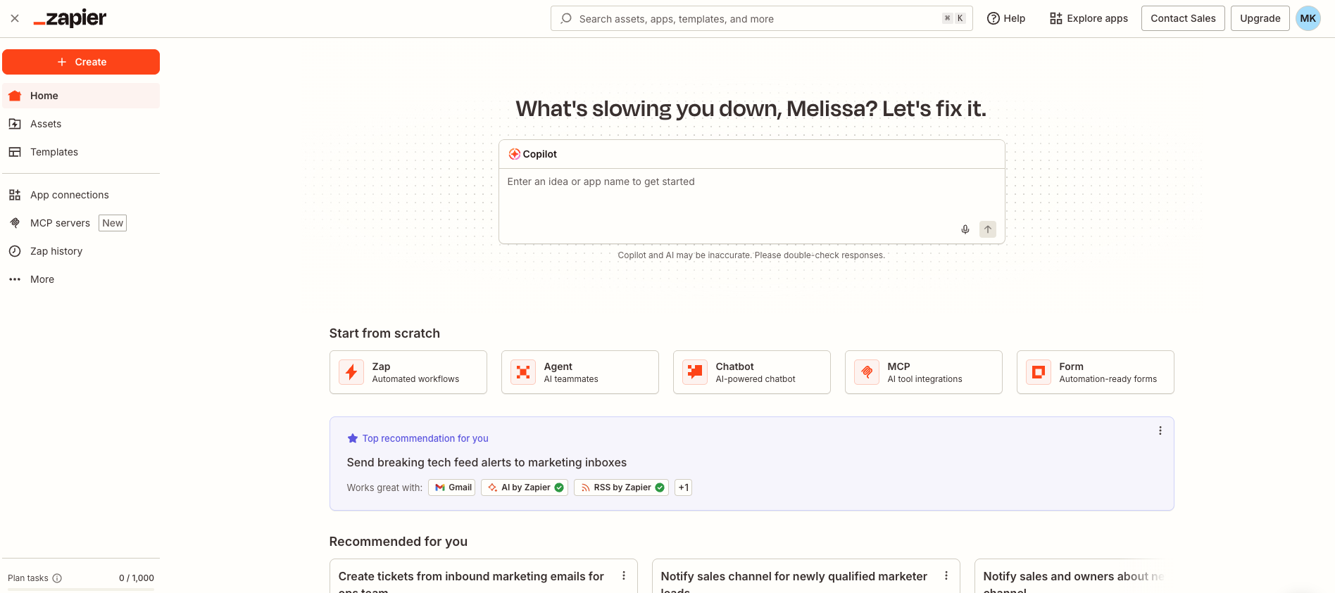 Screenshot of the Zapier interface