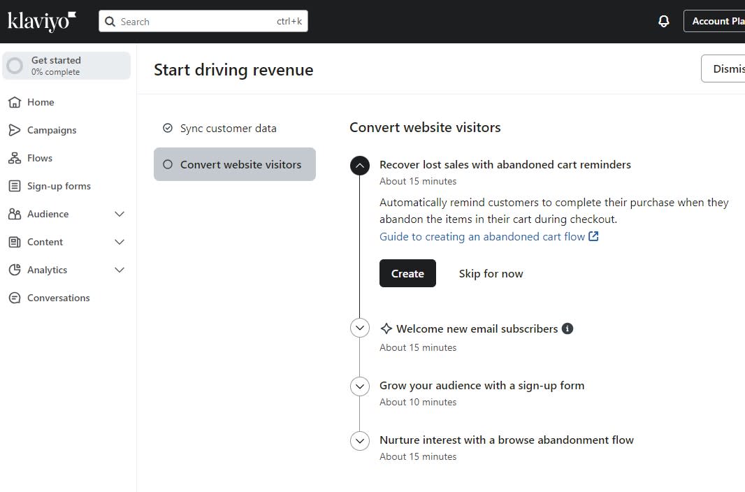 Klaviyo's onboarding process