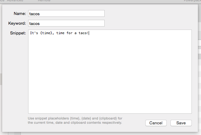 alfred Snippet placeholders
