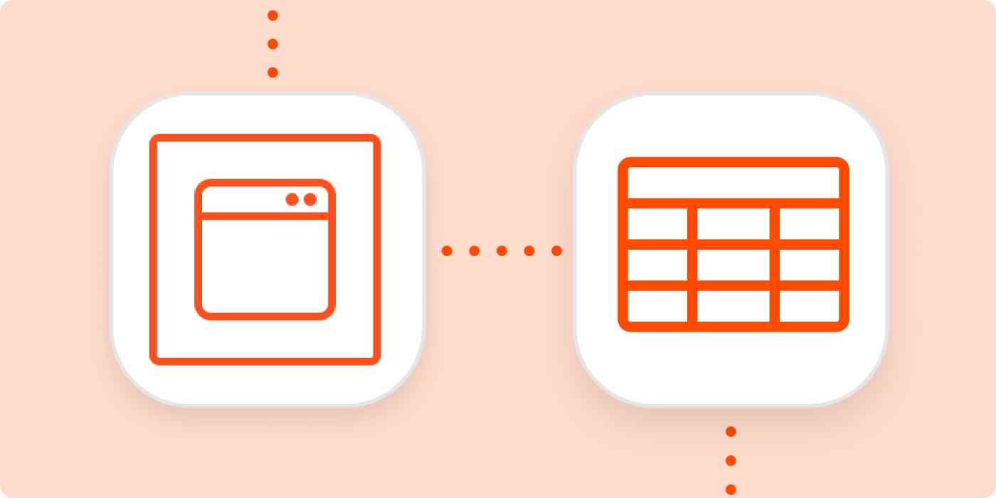 The Zapier Chrome Extension logo and an icon representing spreadsheets in white squares on an orange background.