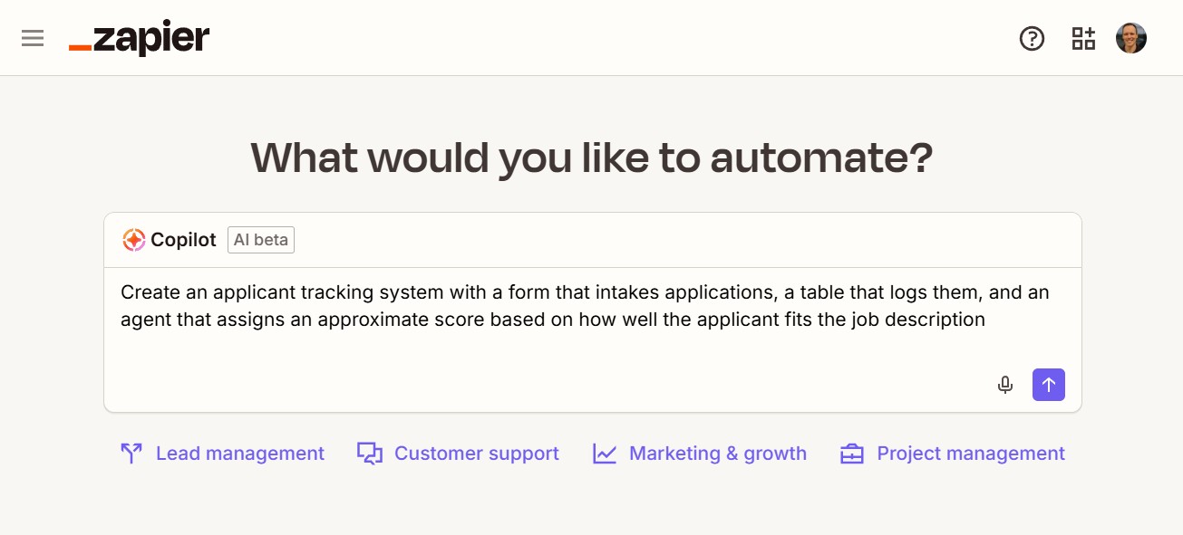 Creating an automated system with. natural language in Zapier