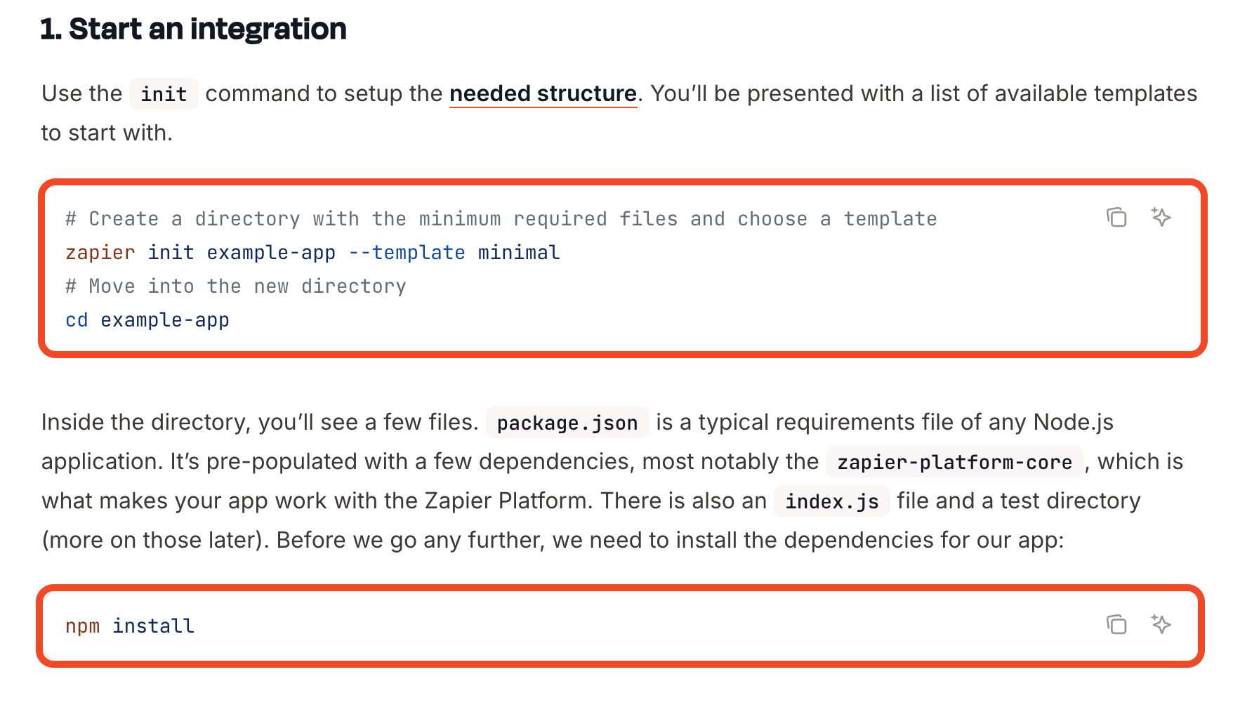 Screenshot showing an example of including code snippets in API documentation