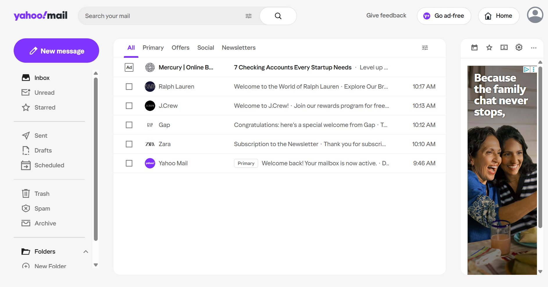 Ads in Yahoo Mail in the sidebar while writing an email