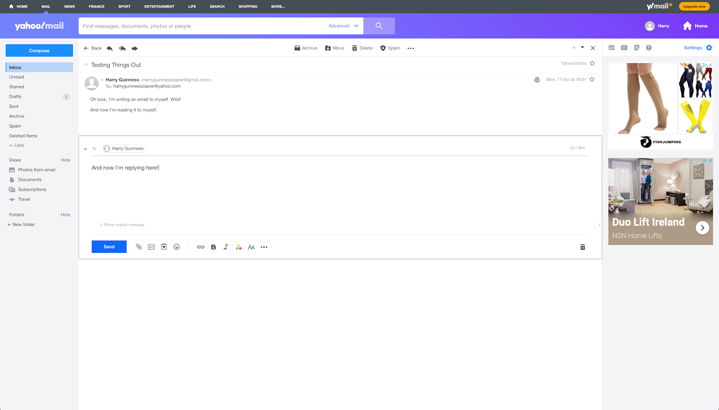 Ads in Yahoo Mail in the sidebar while writing an email