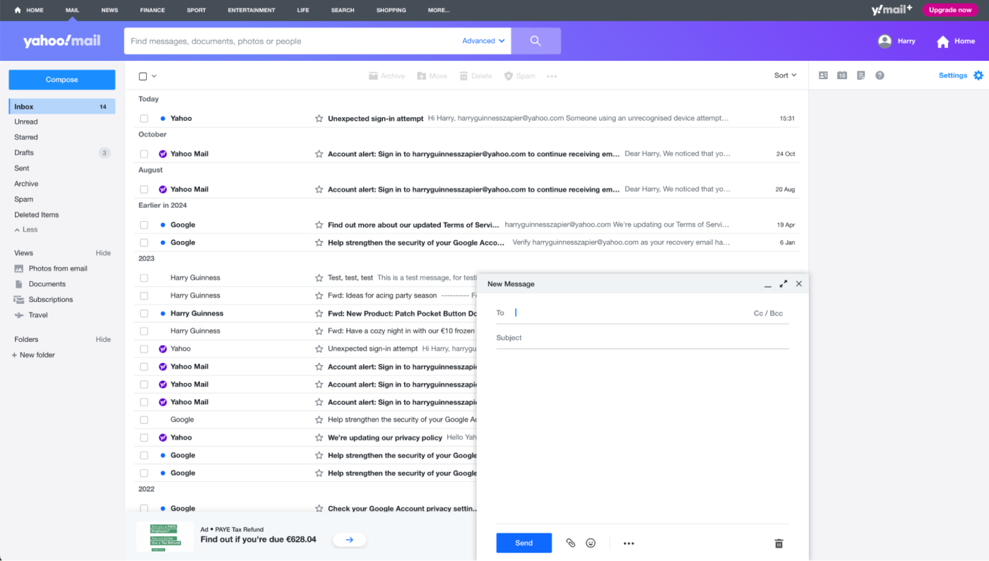 Ads in Yahoo Mail in the sidebar while writing an email