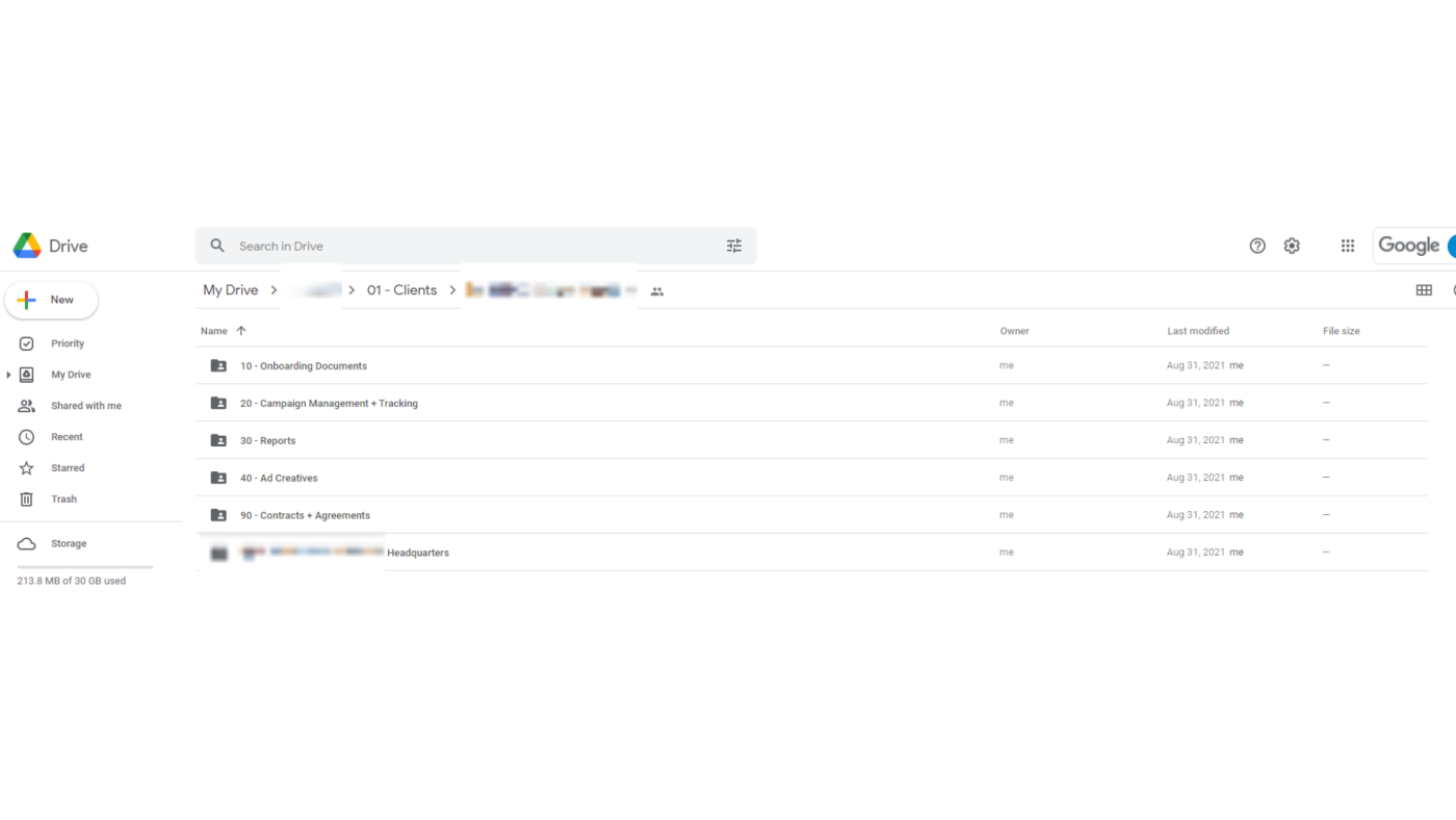 A screenshot of subfolders created in Google Drive by this automated workflow.