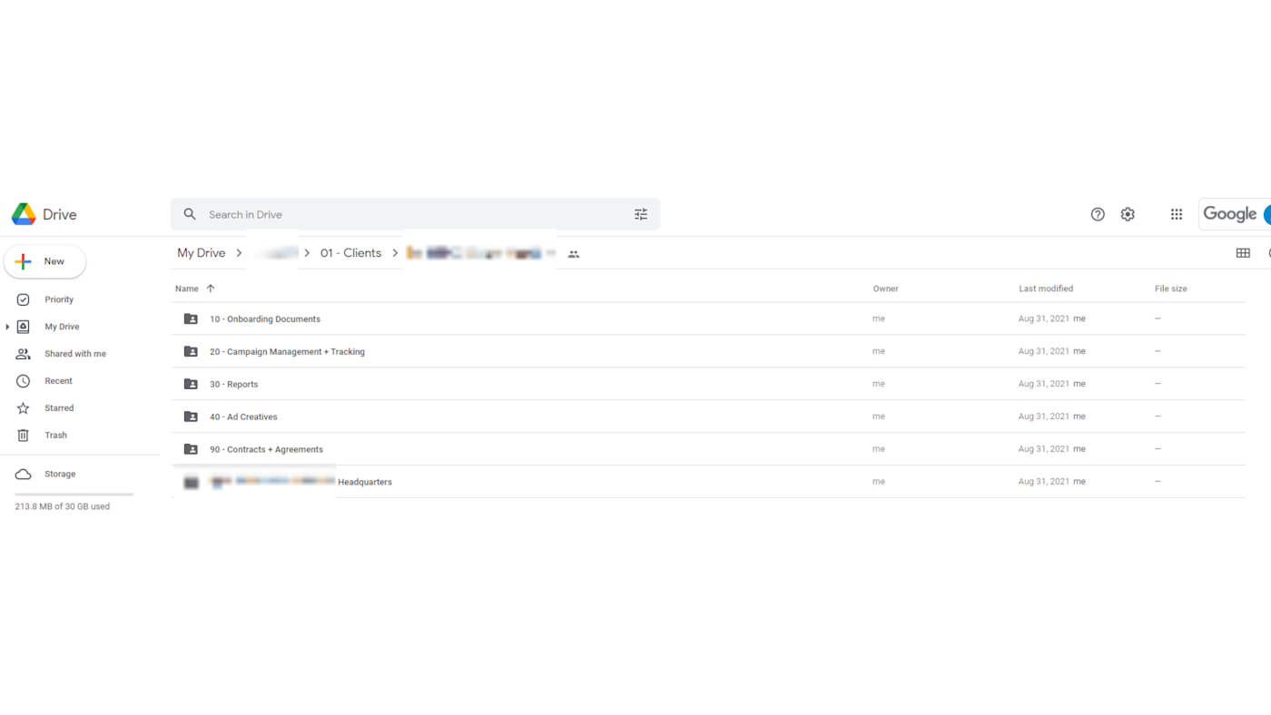 A screenshot of subfolders created in Google Drive by this automated workflow.