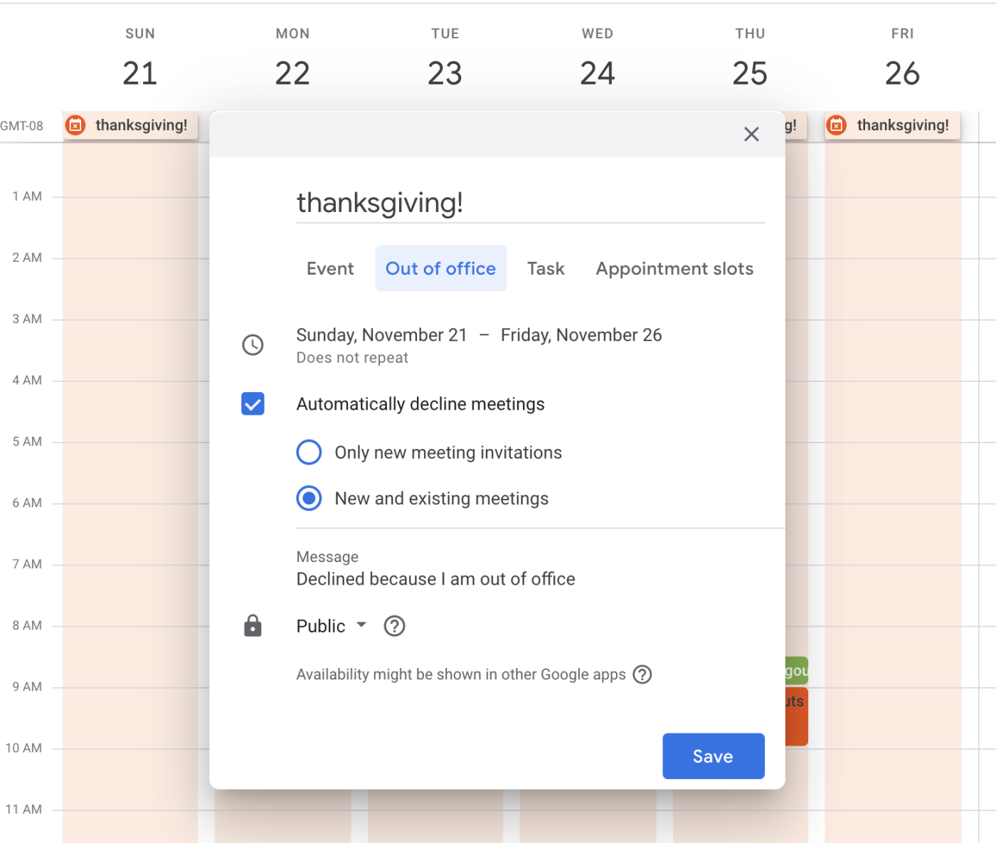 How To Set Vacation On Google Calendar 