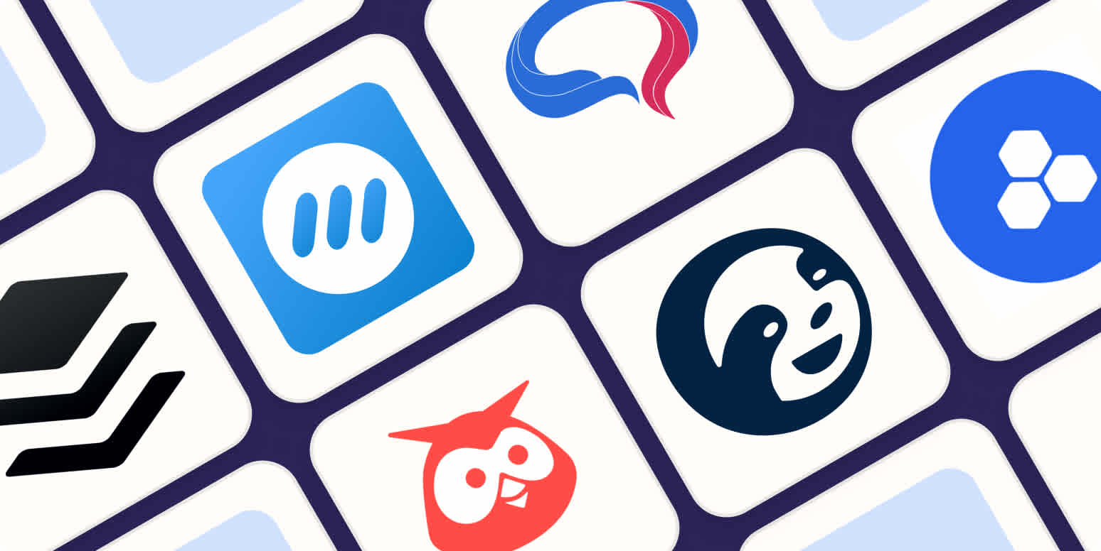 Hero image with the logos of the best AI tools for social media management