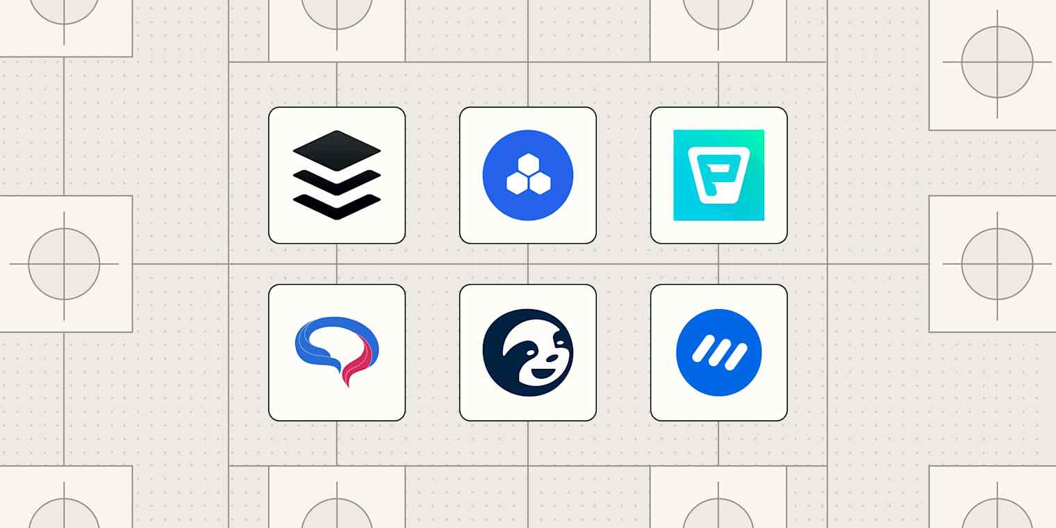 Hero image with the logos of the best AI tools for social media management