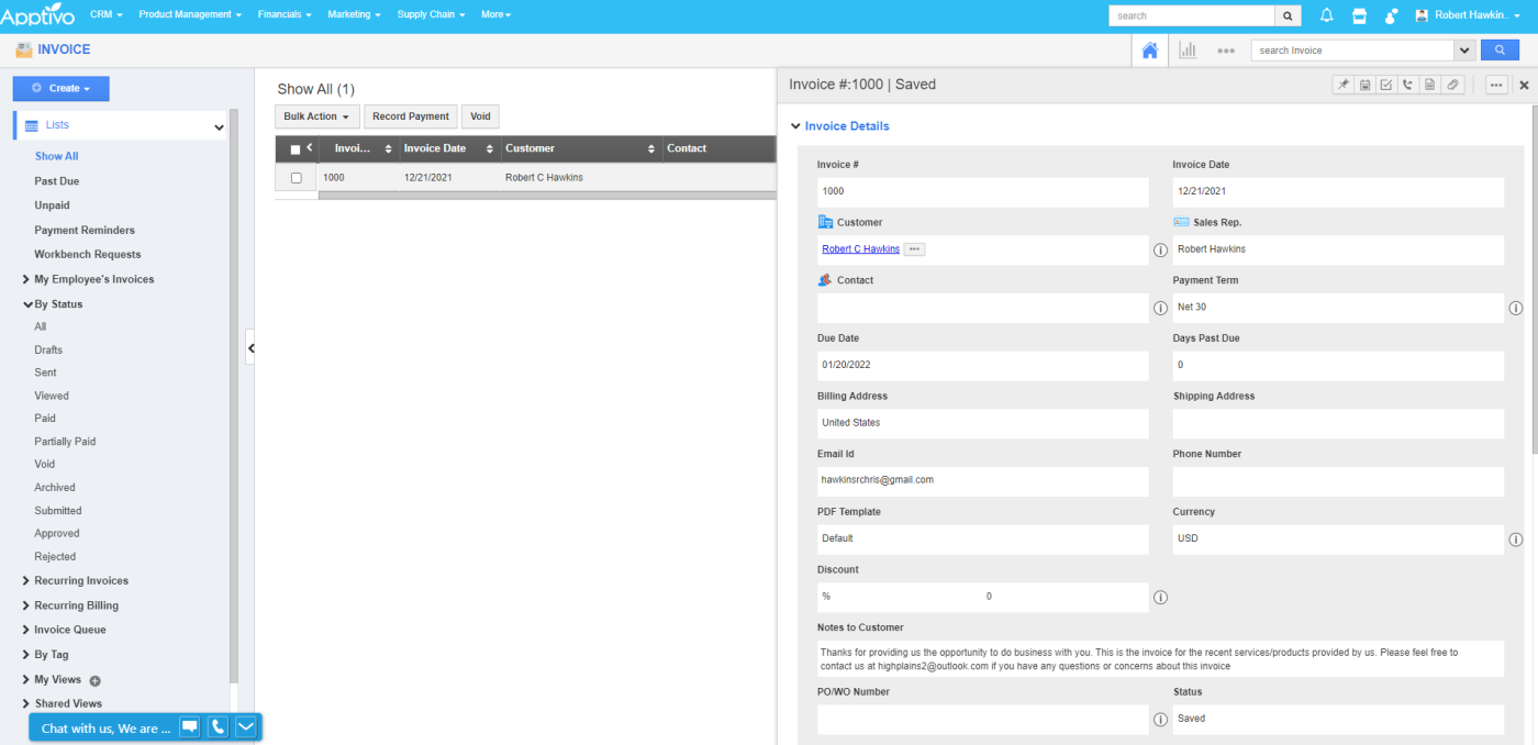 A screenshot of Apptivo, our pick for the best CRM for managing a business
