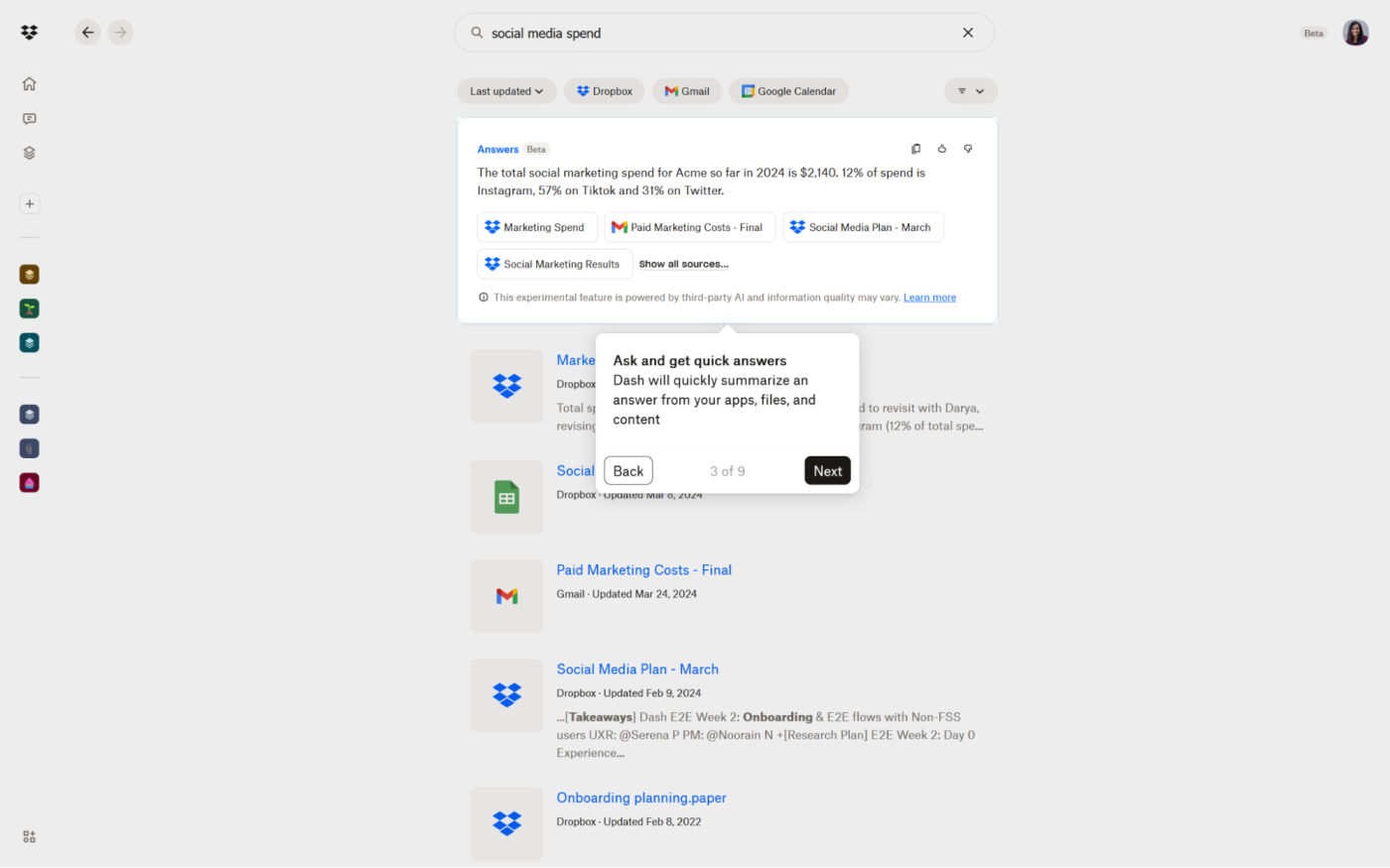 Using Dropbox Dash, the AI search assistant, in Dropbox