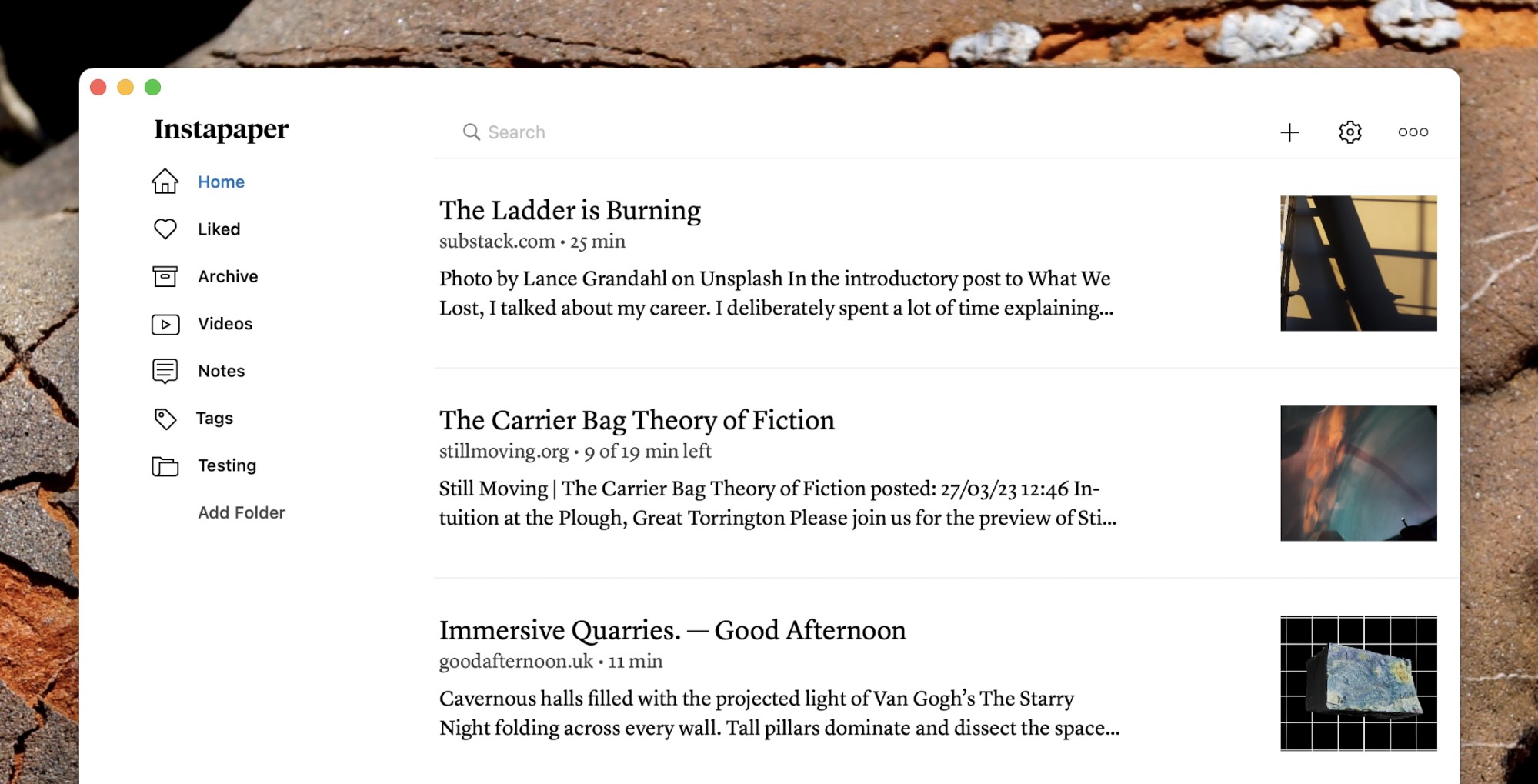 Instapaper, our pick for the best productivity app for reading articles later.
