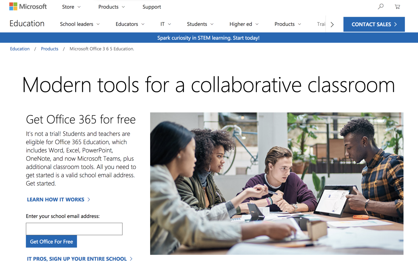 Office 365 student discount landing page