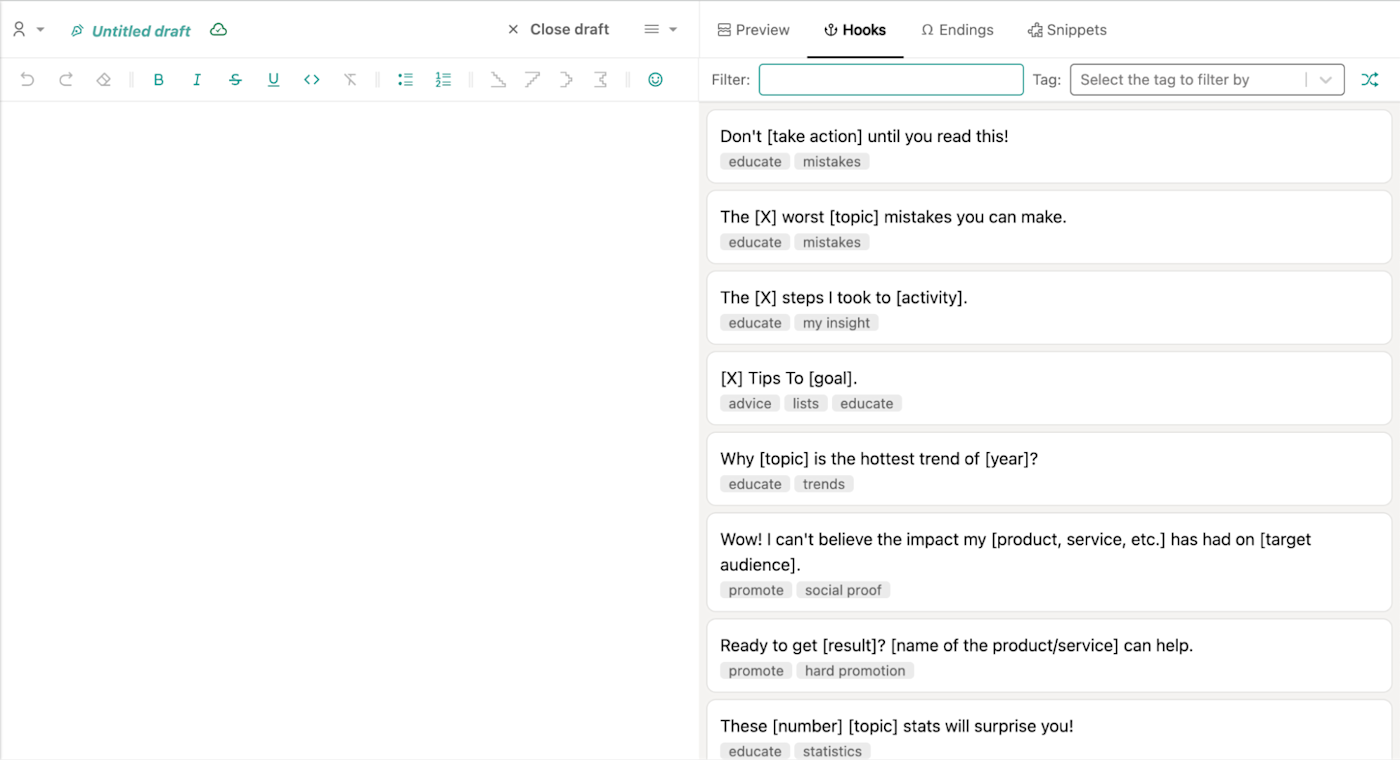 List of templated hooks in the AuthoredUp editor. 