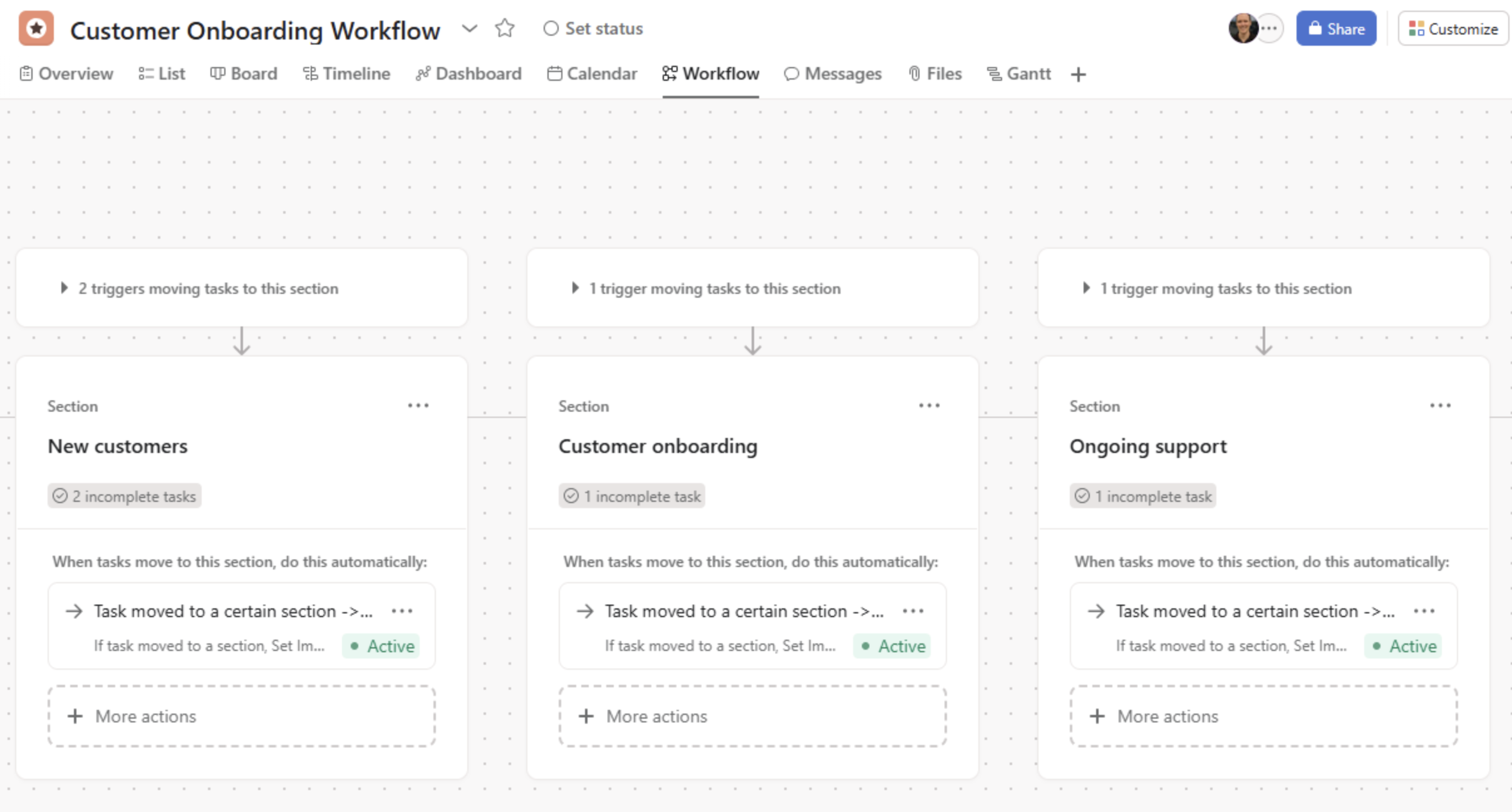 Screenshot of the Asana interface