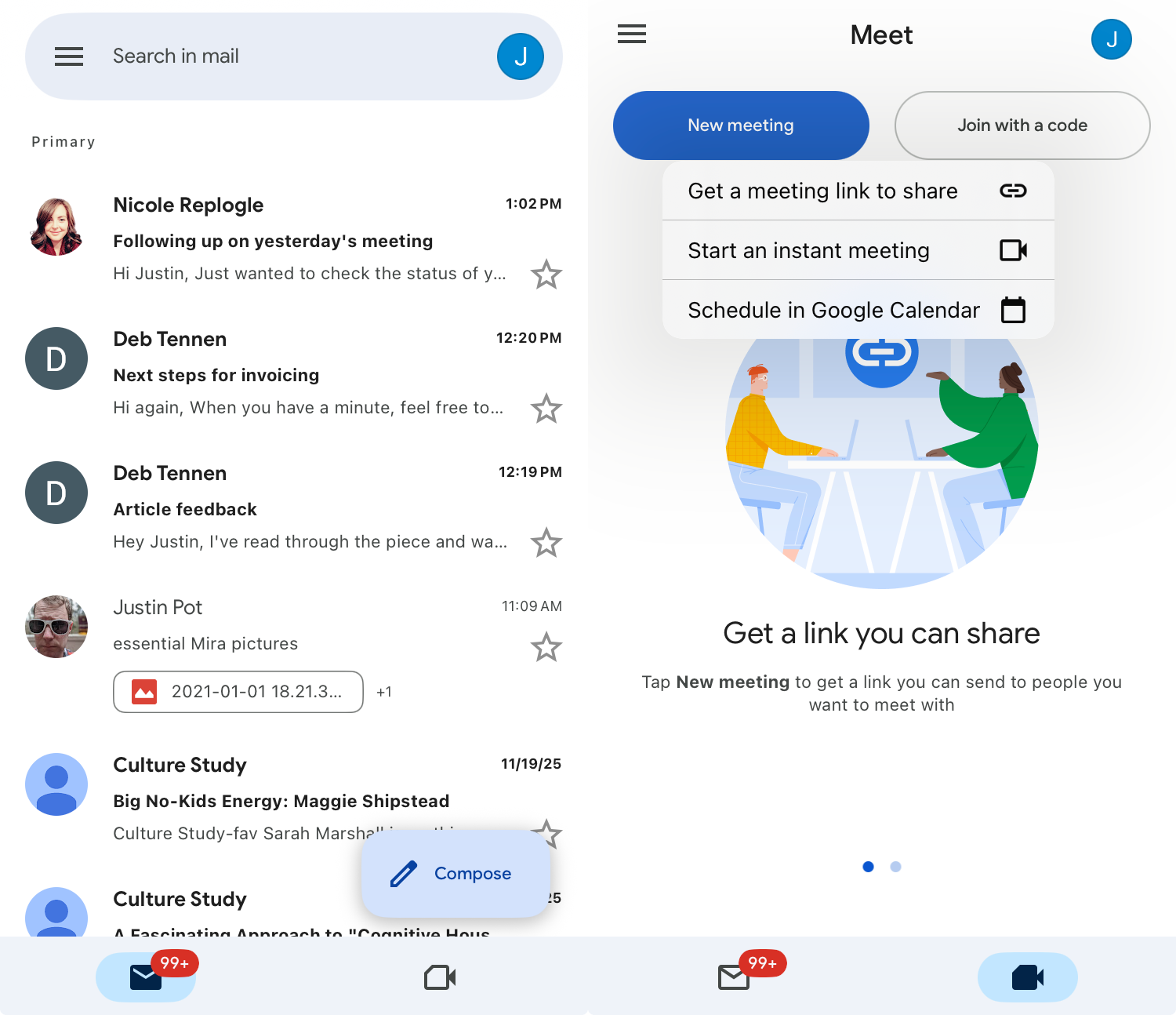 A screenshot of Gmail, our pick for the best iPhone email app for integrations with other Google apps