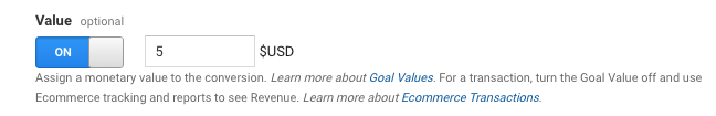 assign a value to a google analytics goal